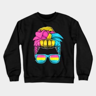 Pansexual Messy Bun LGBT-Q Cool Pan Pride Flag Mom Crewneck Sweatshirt